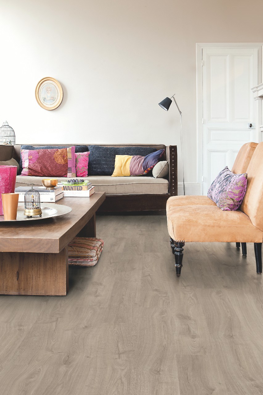 Ламинат Quick Step Eligna Дуб Теплый серый промасленный U3459 1380×156×8 фото в интерьере